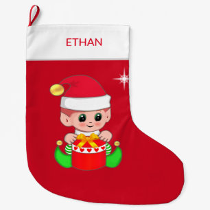 Meia De Natal Grande gnomo de Natal & caixa de presente em vermelho