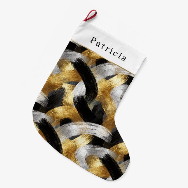 Meia De Natal Grande Gold Silver Christmas Black Celebration (Frente (Pendurada))