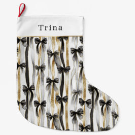 Meia De Natal Grande Gold Silver Christmas Black Ribbons & Bows