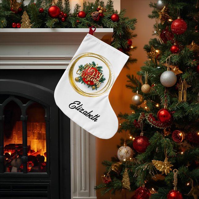 Meia De Natal Grande Golden Merry Christmas Personalized Stocking (Criador carregado)
