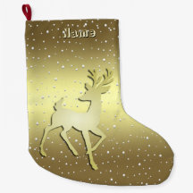 Golden Reindeer Snowy Holiday Stocking
