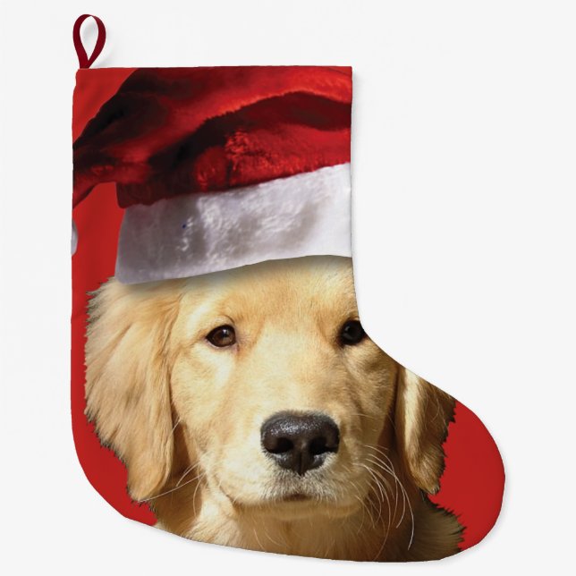 Meia De Natal Grande Golden retriever Papai Noel (Frente)