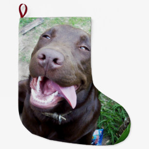 Meia De Natal Grande Goofy Delights: Chocolate Brown Labrador Puppy,