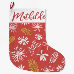 Meia De Natal Grande Gráfico de caligrafia floral, vermelho e cor-de-ro