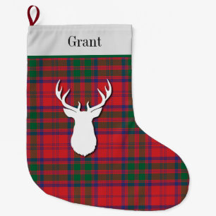 Meia De Natal Grande Grant Tartan Green Red Xadrez Personalizada