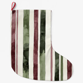 Meia De Natal Grande Green Burgundy Strips Natal