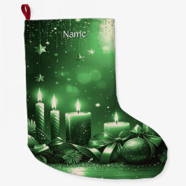 Meia De Natal Grande Green Candles Christmas Holiday Stocking