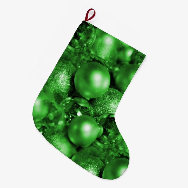 Meia De Natal Grande Green Christmas Baubles (Frente (Pendurada))
