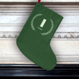 Meia De Natal Grande Green Laurel Wreath Letter I Monogram