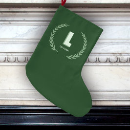Meia De Natal Grande Green Laurel Wreath Letter L Monogram