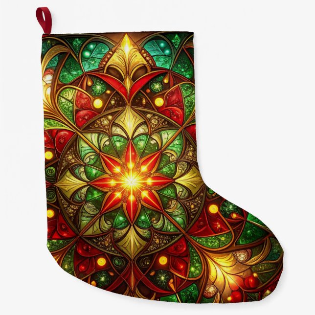 Meia De Natal Grande Green Red Decorative Christmas Holiday Stocking (Frente)