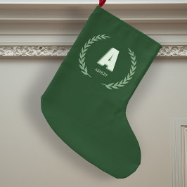 Meia De Natal Grande Grinalda de Louro Verde Letra A Monograma 