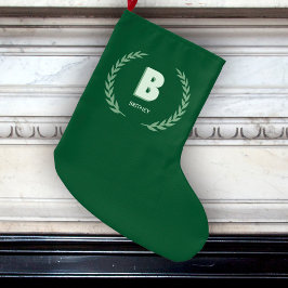 Meia De Natal Grande Grinalda de Louro Verde Letra B Monograma 