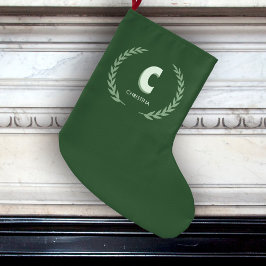 Meia De Natal Grande Grinalda de Louro Verde Letra C Monograma