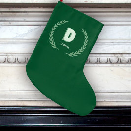 Meia De Natal Grande Grinalda de Louro Verde Letra D Monograma