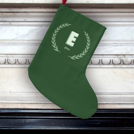 Meia De Natal Grande Grinalda de Louro Verde Letra E Monograma 