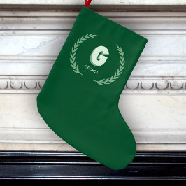 Meia De Natal Grande Grinalda de Louro Verde Letra G Monograma 