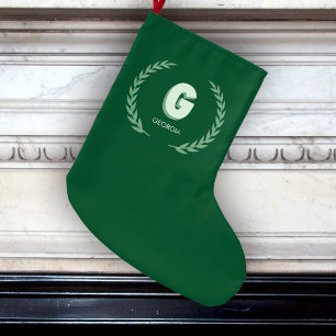 Meia De Natal Grande Grinalda de Louro Verde Letra G Monograma