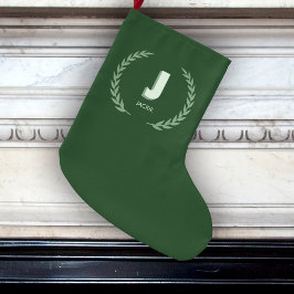 Meia De Natal Grande Grinalda de Louro Verde Letra J Monograma