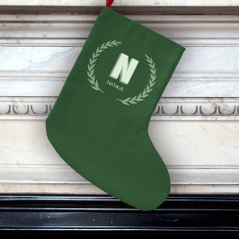 Meia De Natal Grande Grinalda de Louro Verde Letra N Monograma 