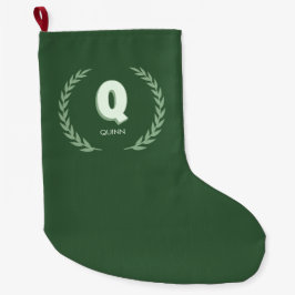 Meia De Natal Grande Grinalda de Louro Verde Letra Q Monograma