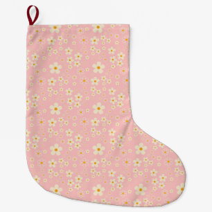 Meia De Natal Grande Groovy Blush Boho Daisy Floral Jardim Modelo Wrap