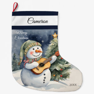 Meia De Natal Grande Guitarra Cute Snowman