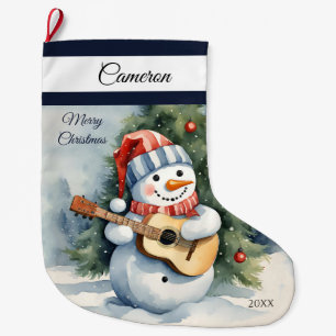 Meia De Natal Grande Guitarra Cute Snowman Personalizada