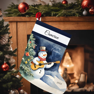 Meia De Natal Grande Guitarra Snowman Personalizada