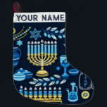Meia De Natal Grande Hanukkah Chanukah Azul, Judeu de Natal Moderno<br><div class="desc">Hanukah,  menorah,  decoração domiciliar,  decoração de Hanukkah,  menorah colorida,  dezembro judeu,  pasto de menorah,  personalizado,  festival de luzes.</div>