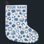 Meia De Natal Grande Hanukkah Chanukah Azul, Judeu de Natal Moderno<br><div class="desc">Hanukah,  menorah,  decoração domiciliar,  decoração de Hanukkah,  menorah colorida,  dezembro judeu,  pasto de menorah,  personalizado,  festival de luzes.</div>