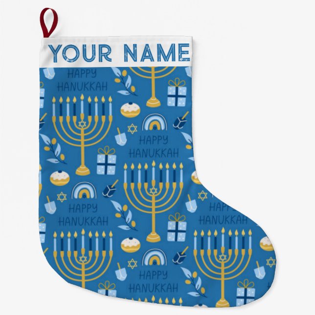 Meia De Natal Grande Hanukkah Chanukah Blue Modern Christmas JewLar (Frente)