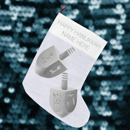 Meia De Natal Grande Hanukkah Dreidel Faux Silver Sparkle Chrismukkah