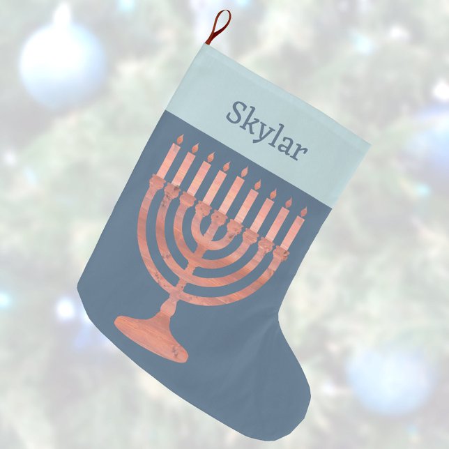 Meia De Natal Grande Hanukkah Rustic Menorah Cute Kids Chrismukkah (Perfect for interfaith families who celebrate both Hanukkah and Christmas - the menorah stocking!)