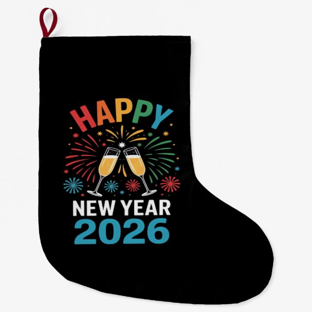Meia De Natal Grande Happy New Year 2026 Party Funny New Years Eve 2026 (Frente)