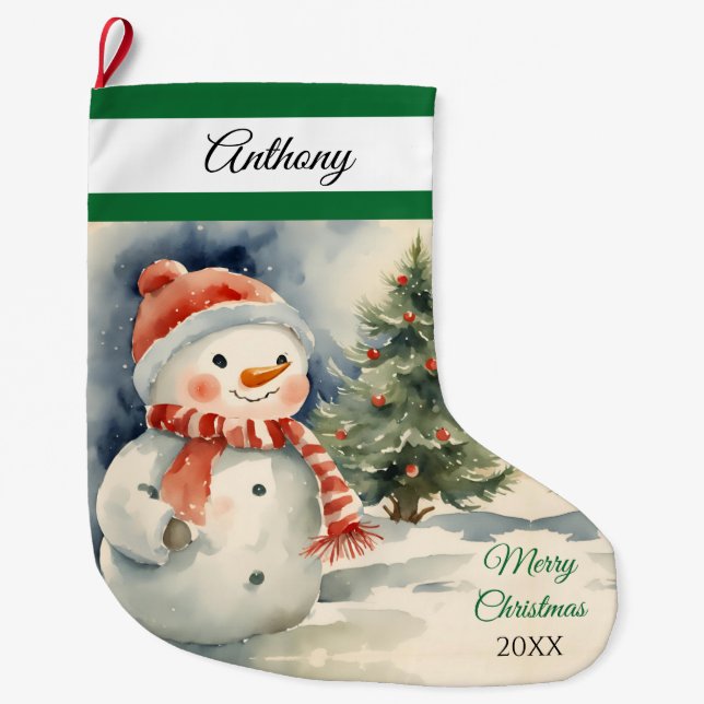 Meia De Natal Grande Happy Snowman (Frente)
