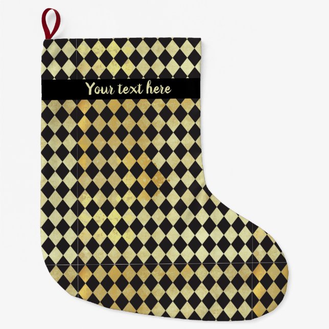 Meia De Natal Grande Harlequin, Dourado e preto, aflitos (Frente)