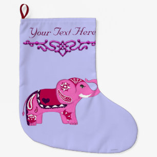 Meia De Natal Grande Henna Elephant (Rosa/Roxo)