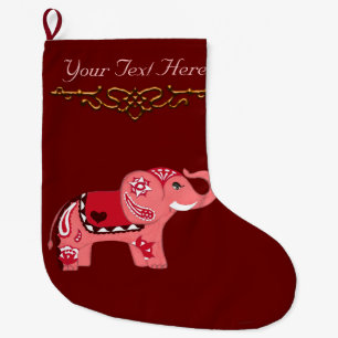 Meia De Natal Grande Henna Elephant (Vermelho/Rosa)