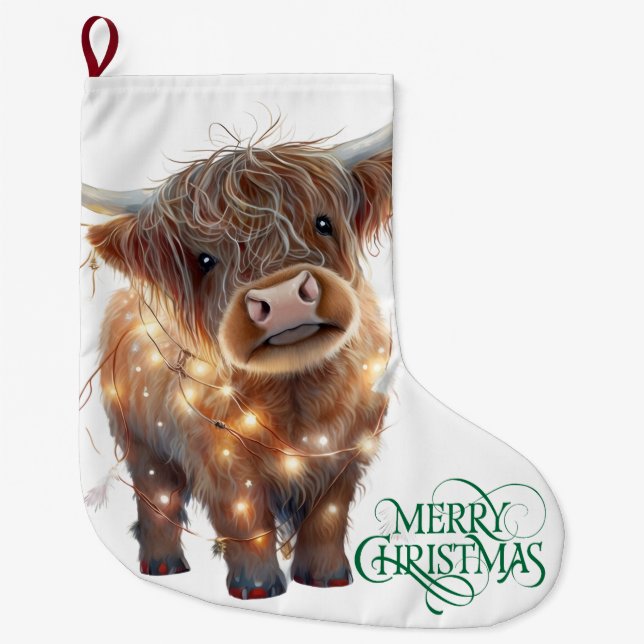 Meia De Natal Grande highland cow xmas Christmas Stocking (Frente)