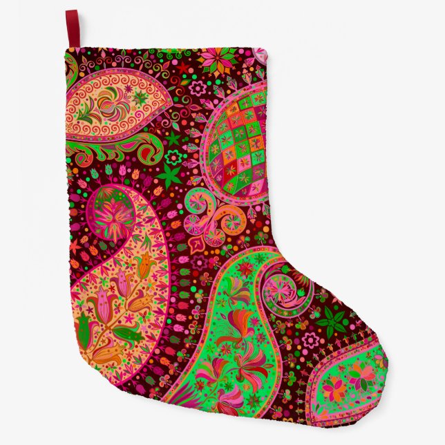 Meia De Natal Grande Hippy retro chique Paisley de Boho (Frente)