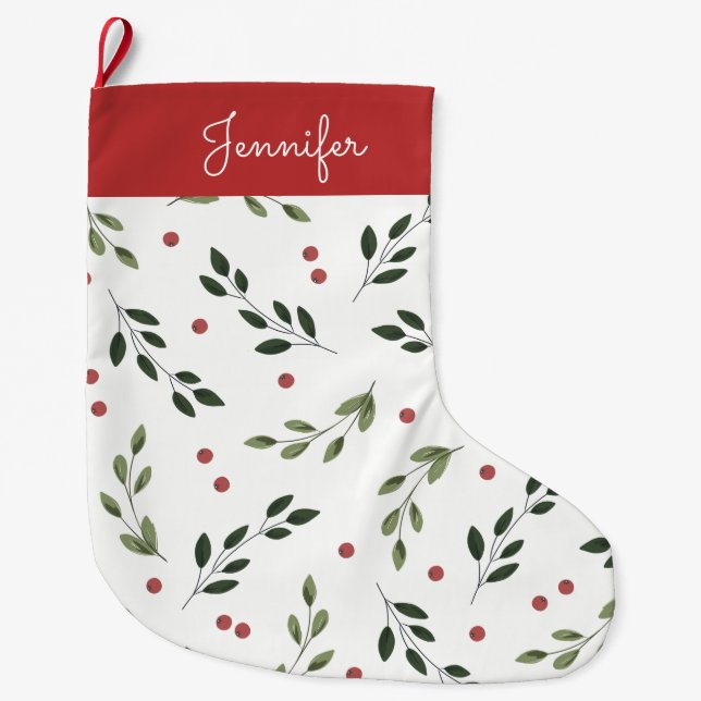 Meia De Natal Grande Holiday Holly Stocking (Frente)