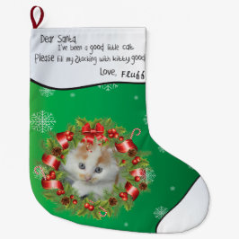 Meia De Natal Grande Holly Wreath Frame ADICIONE SUA FOTO DE GATO Perso