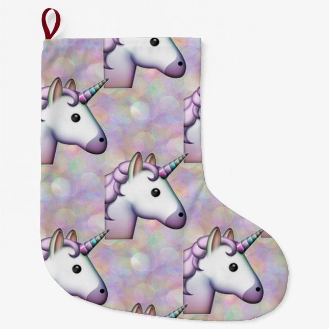 Meia De Natal Grande holograma unicorn emoji xmas estocação de natal (Frente)