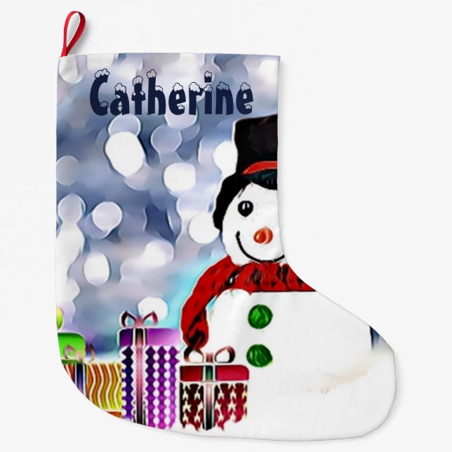 Meia De Natal Grande Homem de neve com seus presentes (Frente)