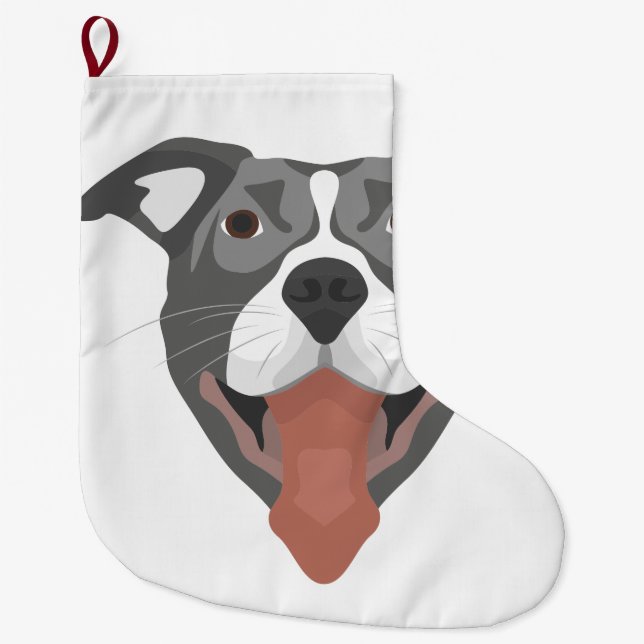 Meia De Natal Grande Ilustração Cão Sorrindo Pitbull (Frente)