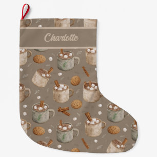 Meia De Natal Grande Ilustração de Cacau Quente e Biscoitos de Natal