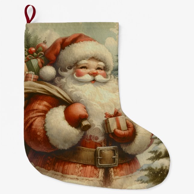 Meia De Natal Grande Ilustração do Pai Natal Retroativo (Frente)