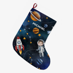 Meia De Natal Grande Ilustração Personalizada de Astronauta de Padrã