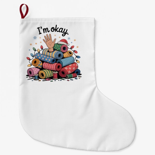 Meia De Natal Grande I'm Okay Funny Quilting Christmas Lovers (Frente)